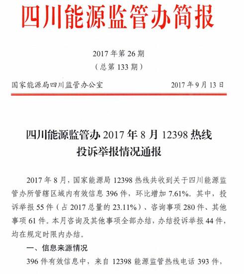 四川省2017年8月12398熱線投訴舉報(bào)情況